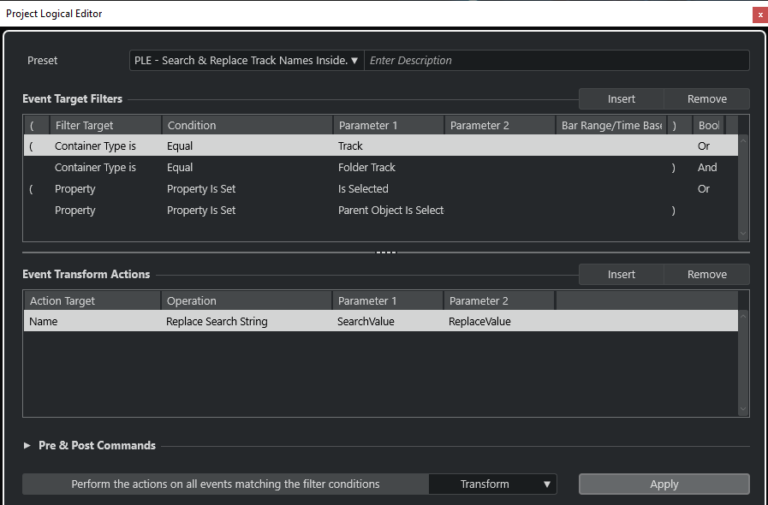 Project Logical Editor Preset for Renaming Child Tracks